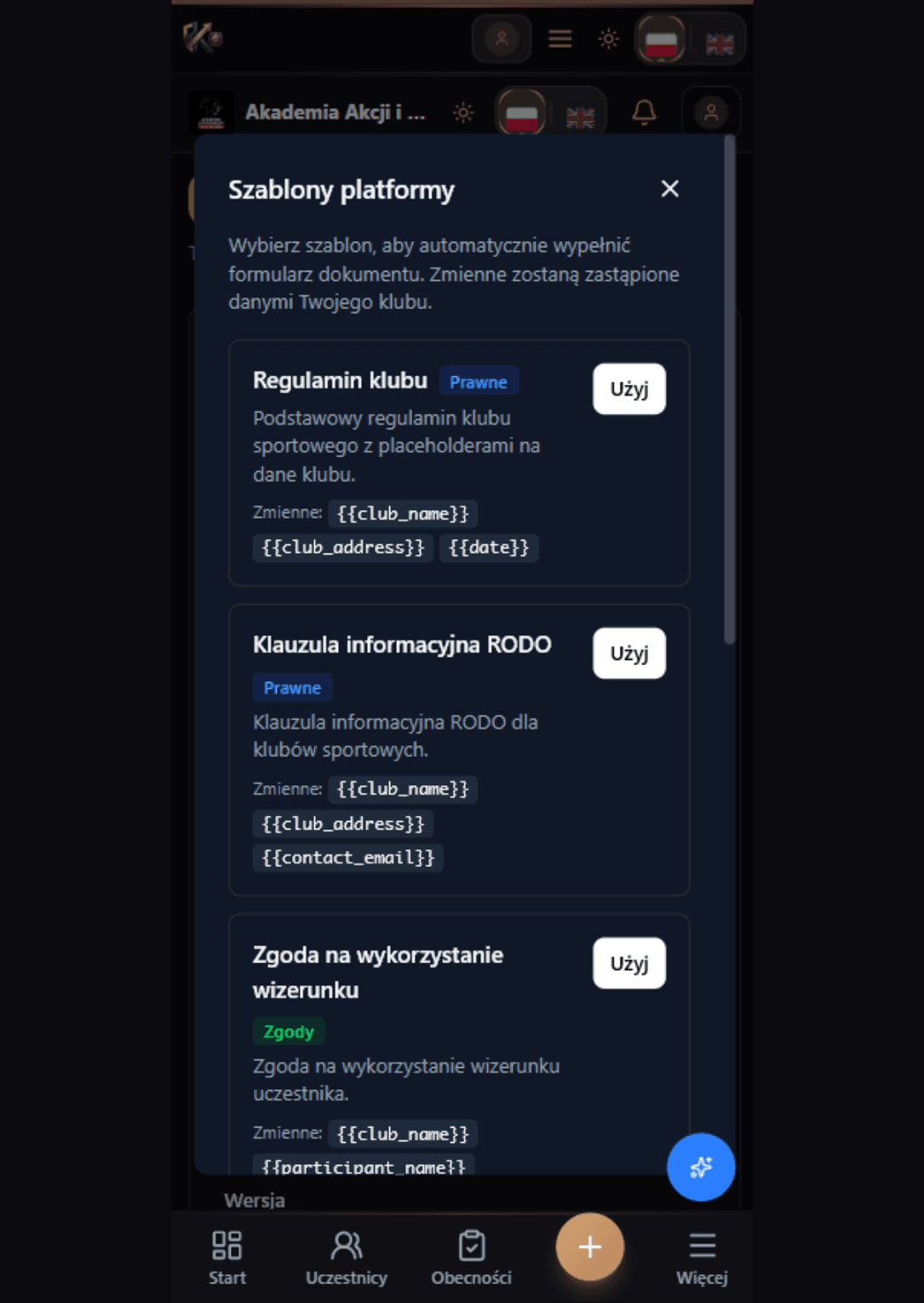 Szablony dokumentów prawnych w Klubowniku — RODO, regulamin, zgody