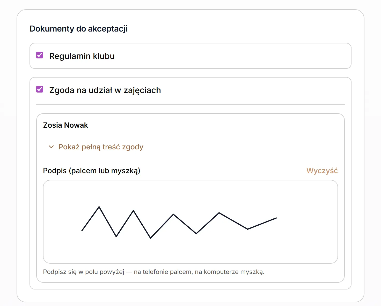Dokumenty do akceptacji i zgoda do podpisu