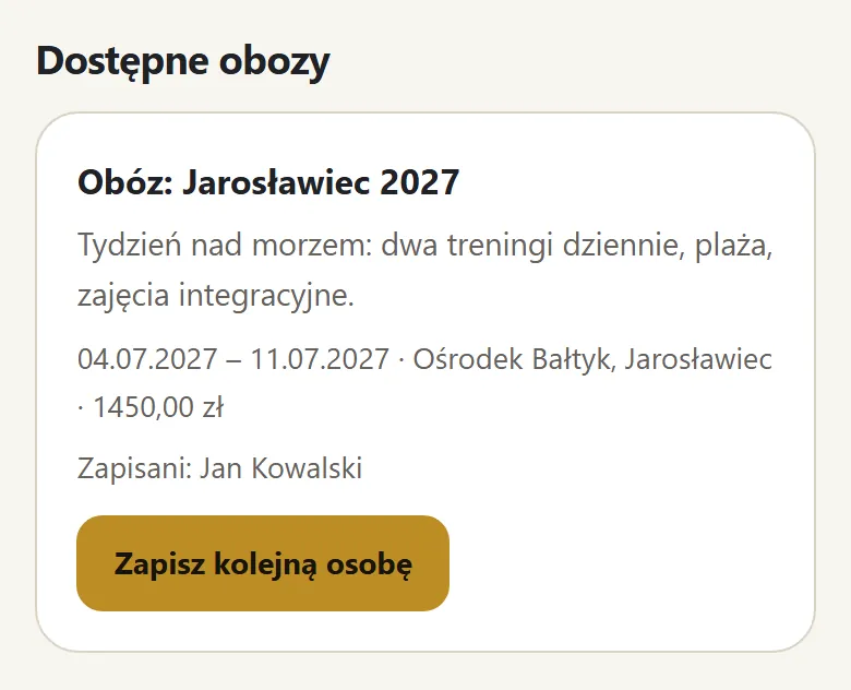 Obozy — dostępne obozy