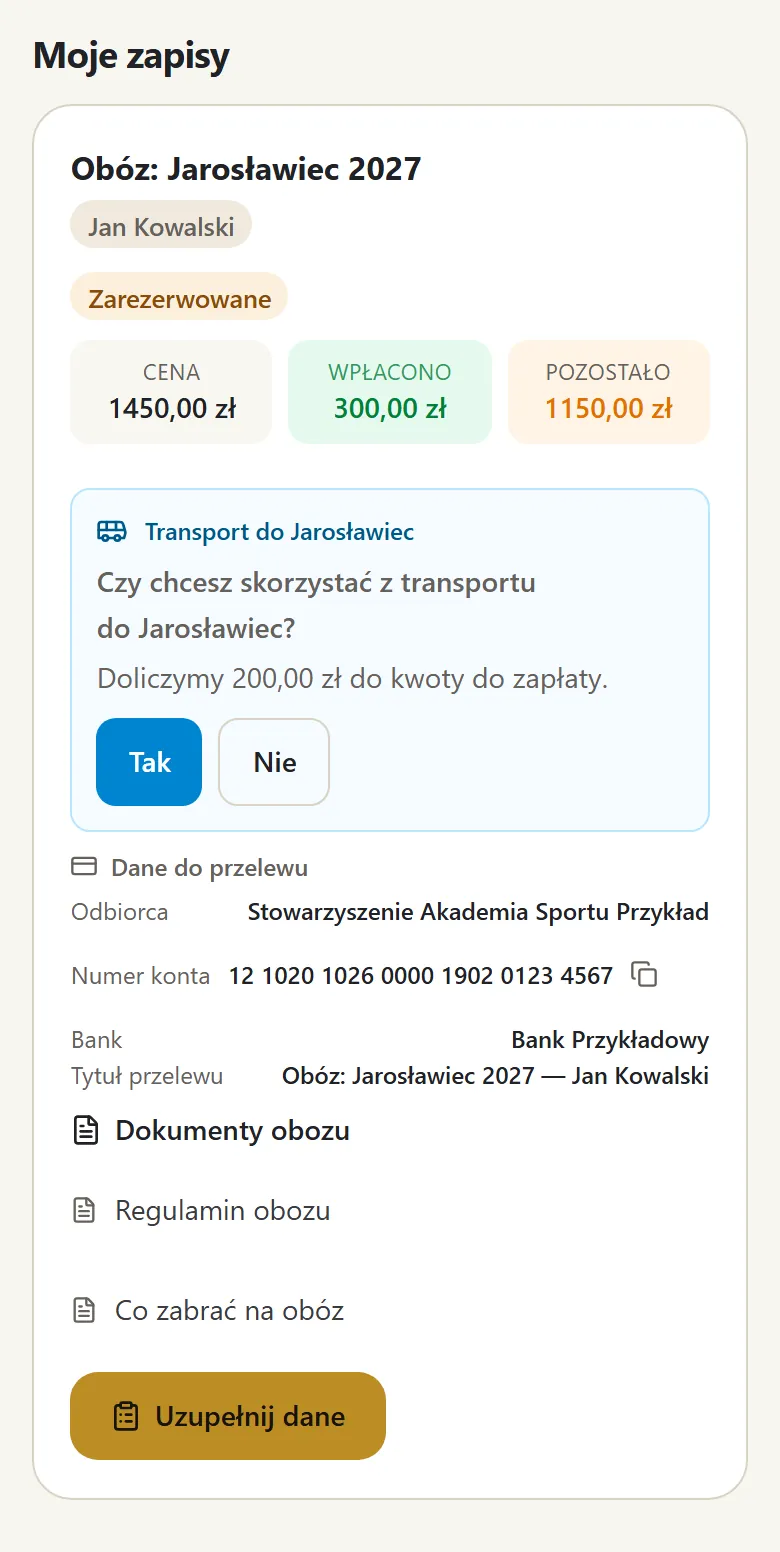 Rezerwacja obozu