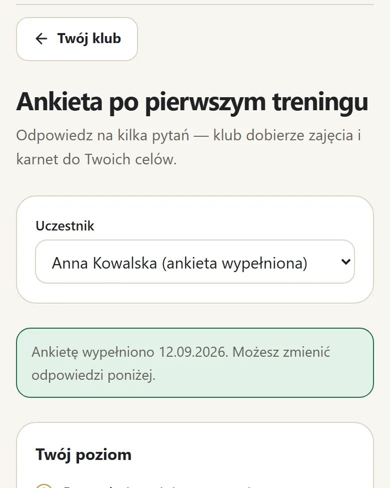 Ankieta po pierwszym treningu