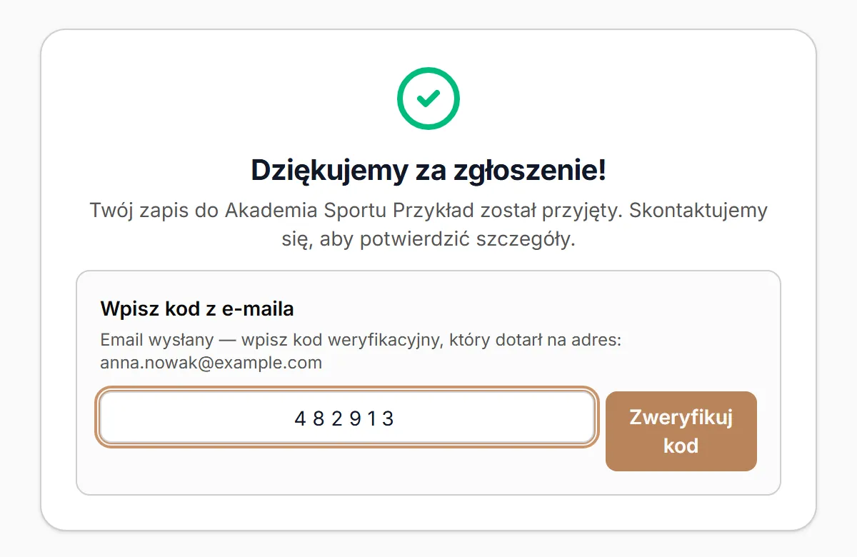Potwierdzenie zapisu z polem na kod