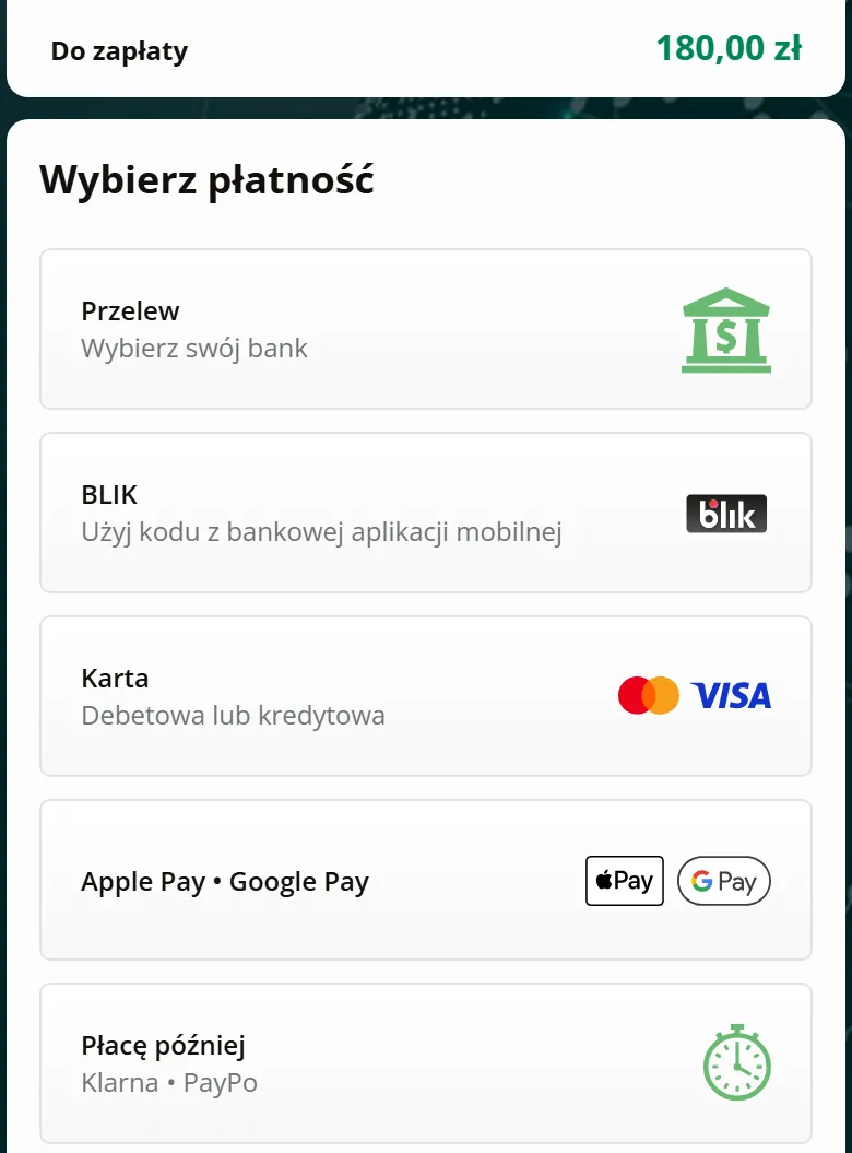 Strona płatności PayU