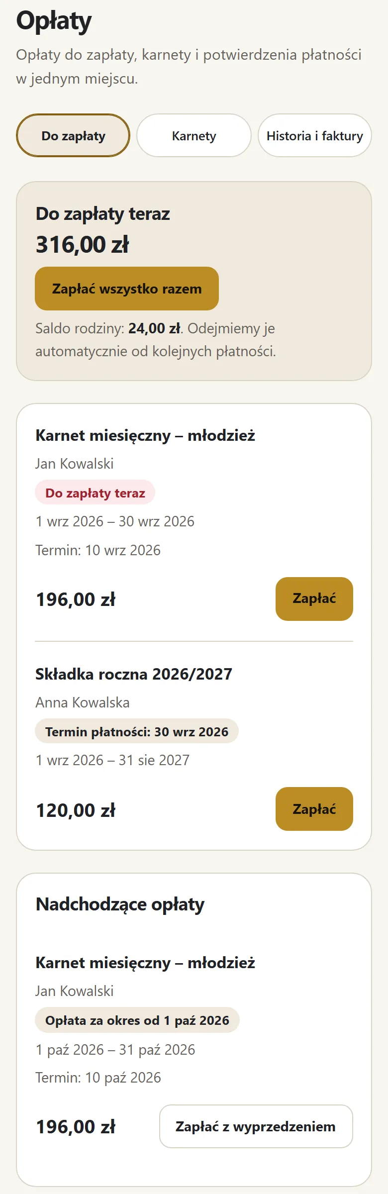 Opłaty — do zapłaty