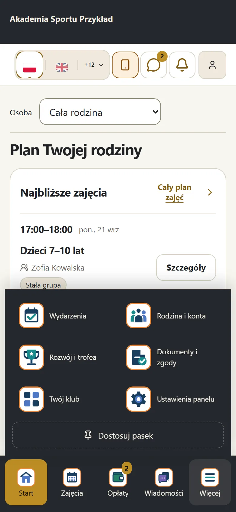 Menu „Więcej”