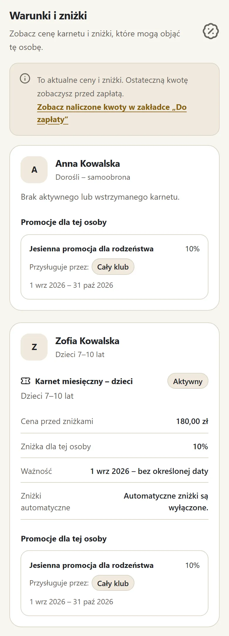 Warunki i zniżki