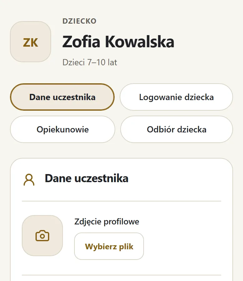 Rodzina i konta — dane dziecka