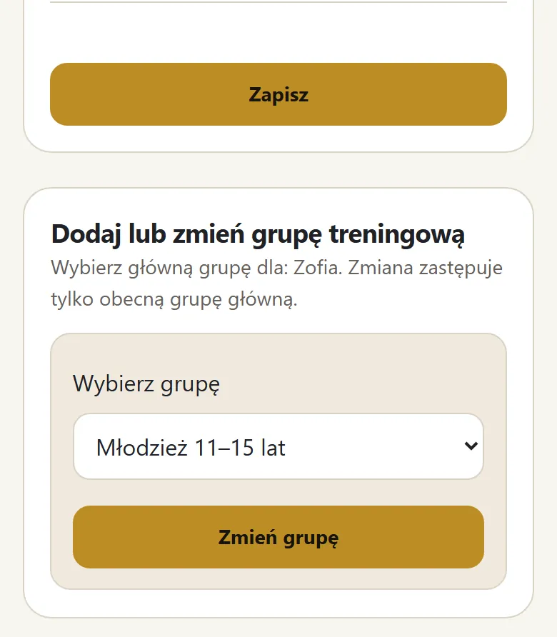 Zapis danych i zmiana grupy