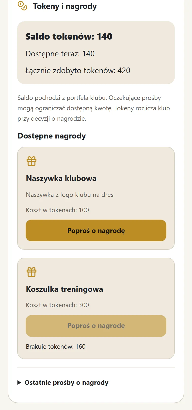 Tokeny i nagrody