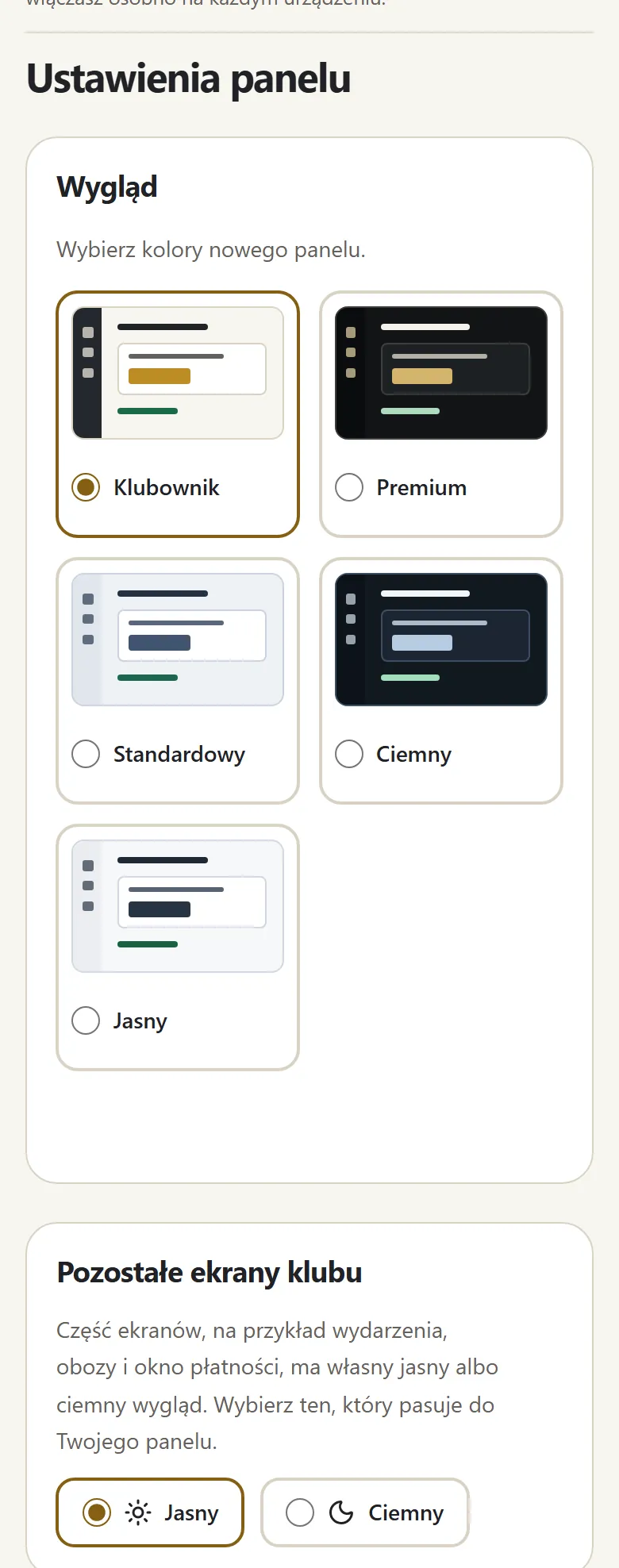 Ustawienia panelu — wygląd