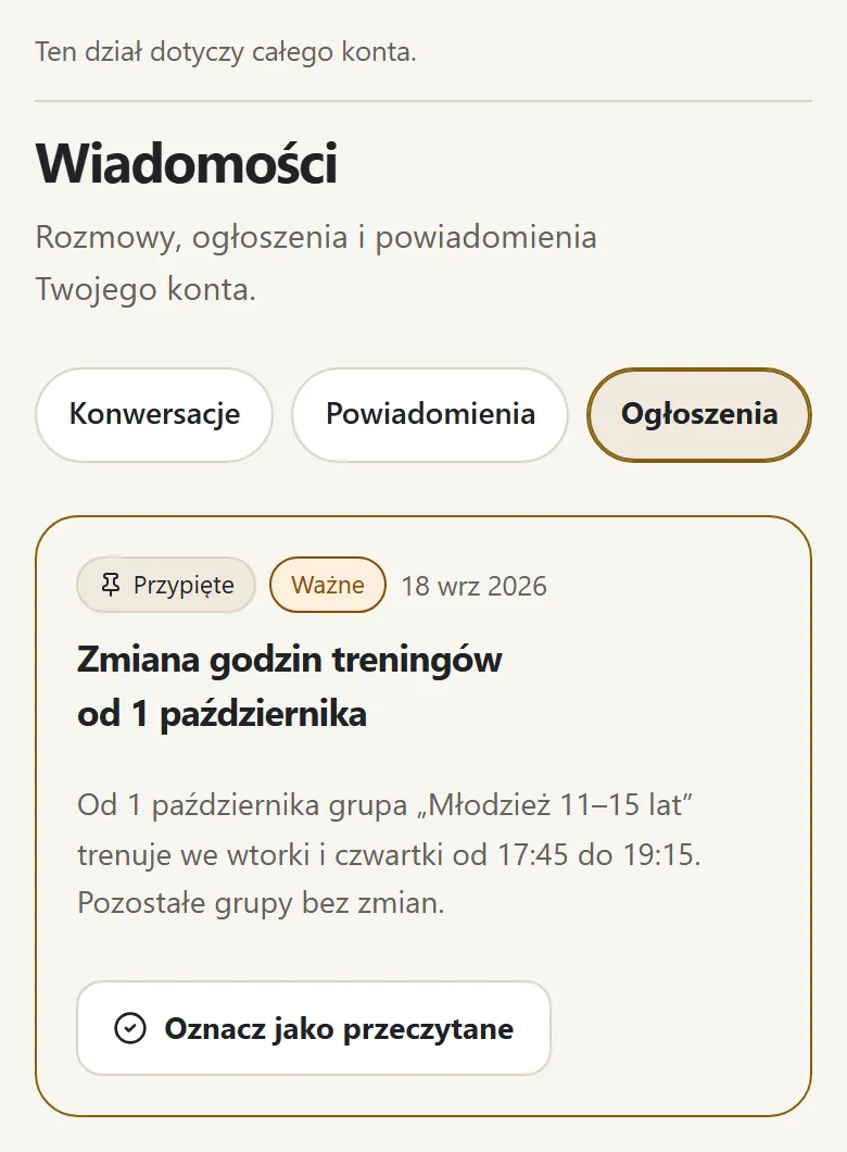 Ogłoszenia klubu