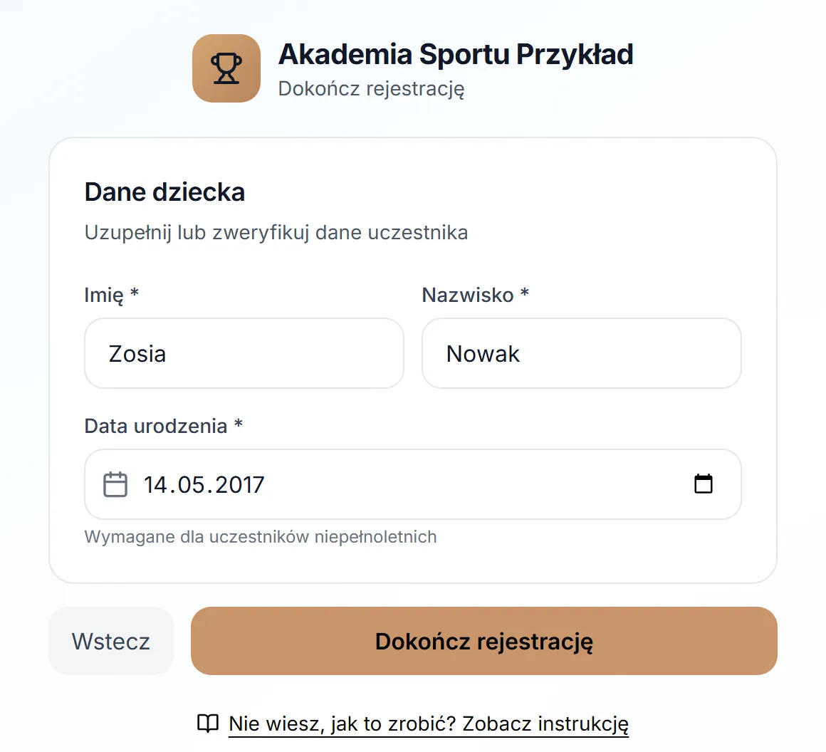 Zaproszenie — dane dziecka