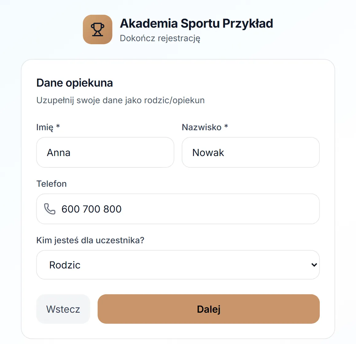 Zaproszenie — dane opiekuna