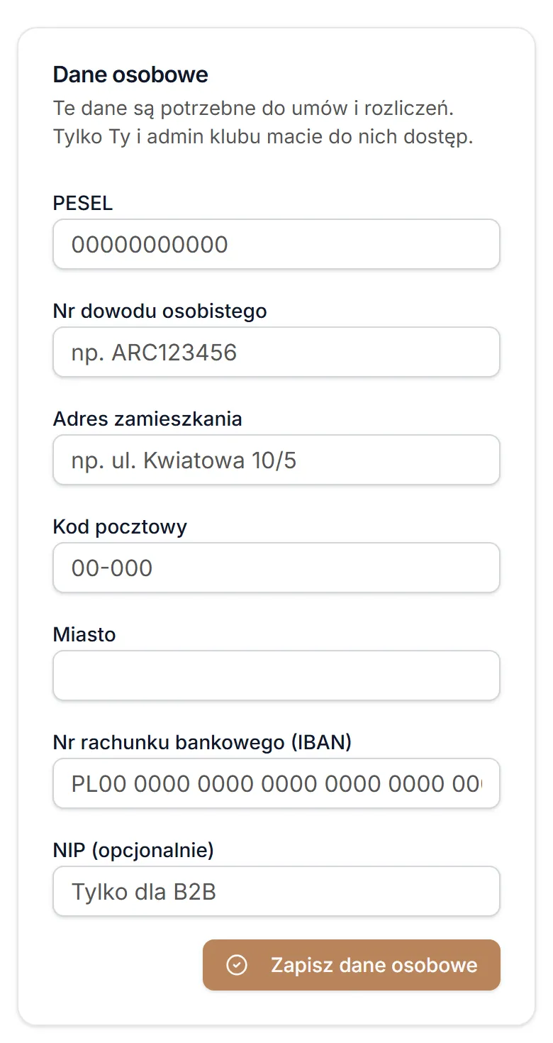 Dane osobowe do umów