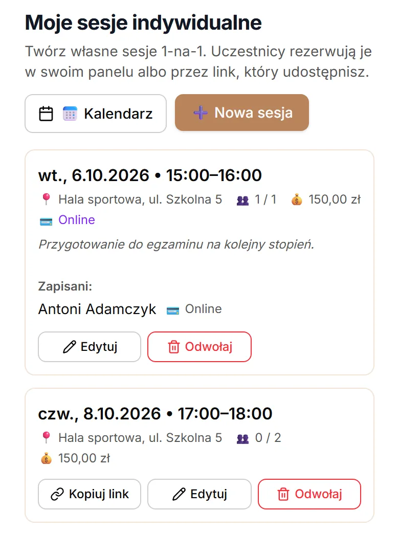 Lista sesji 1-na-1