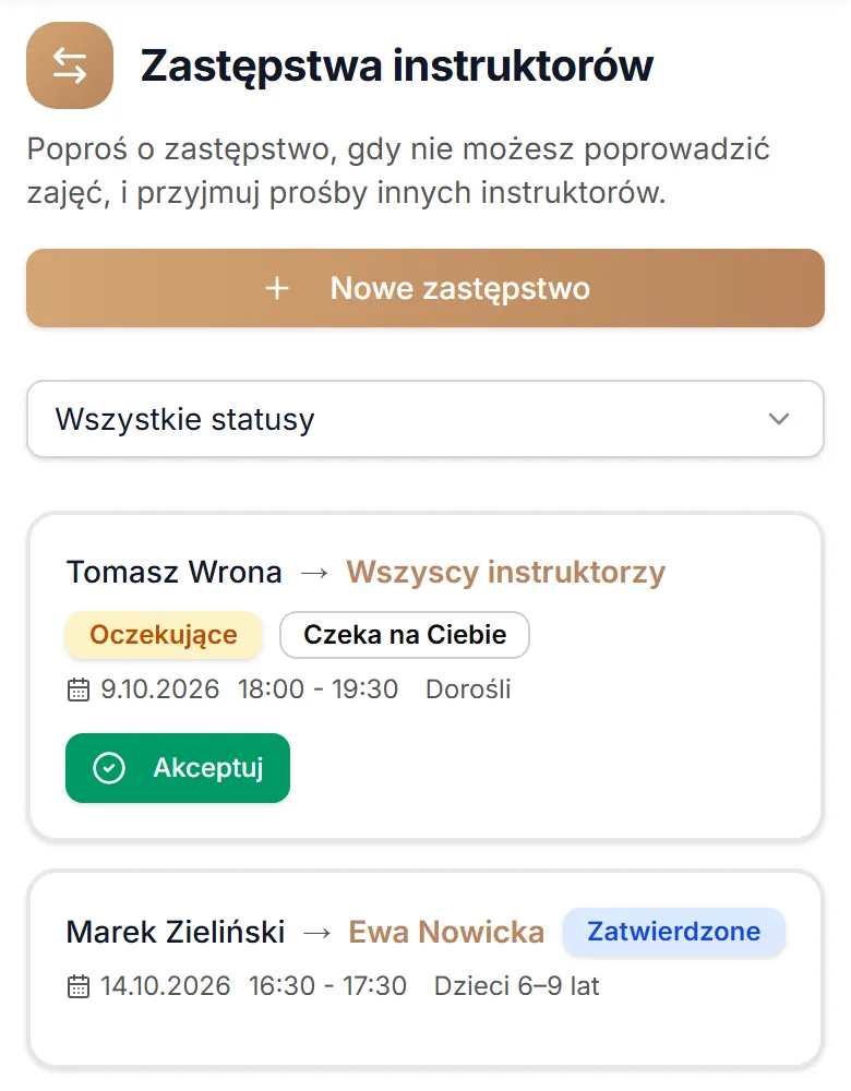 Lista zastępstw