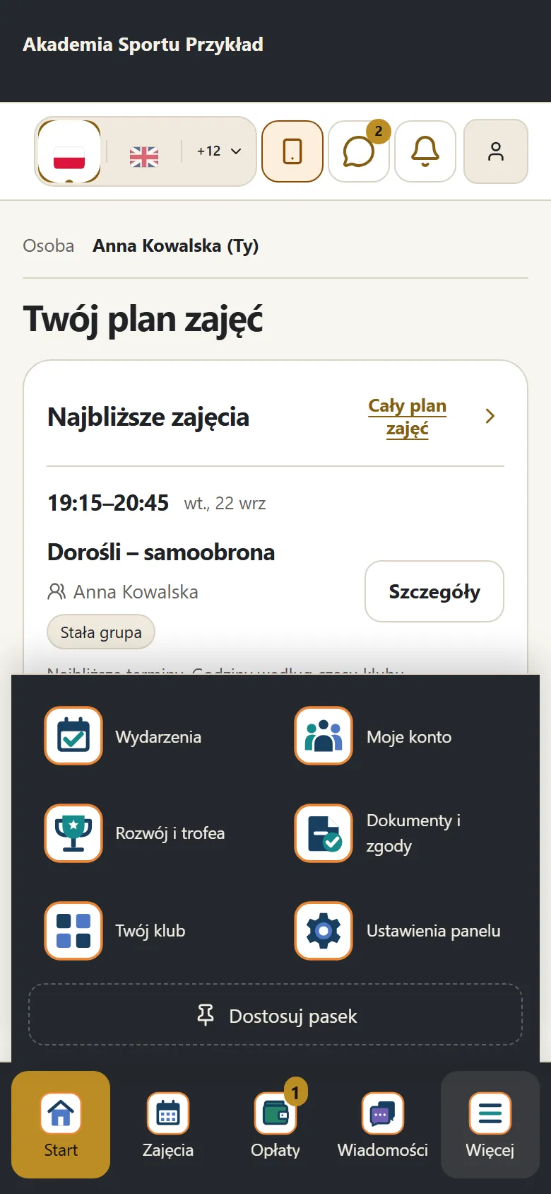Menu „Więcej”