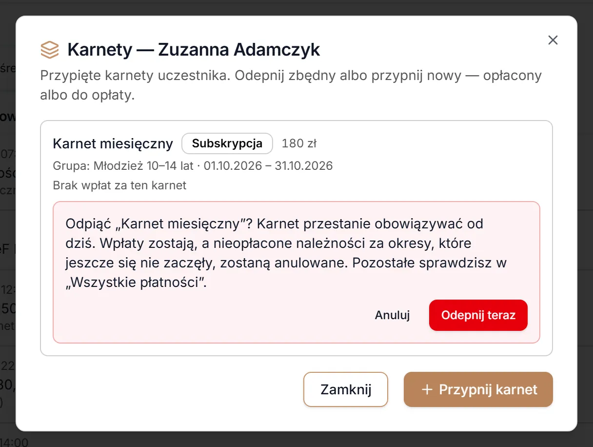 Potwierdzenie odpięcia karnetu