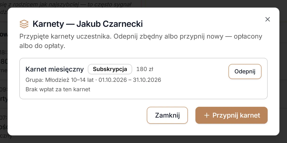 Okno Karnety