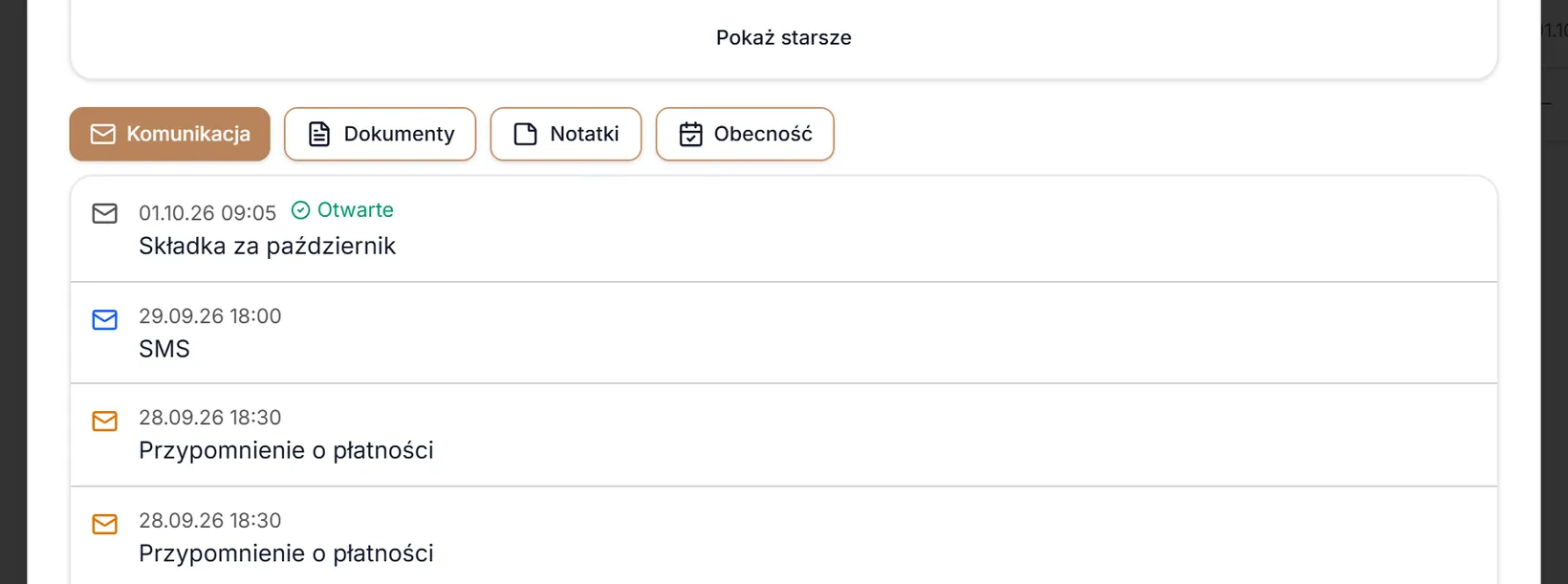 Zakładka Komunikacja