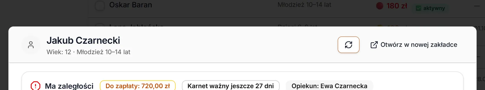 Nagłówek okna profilu