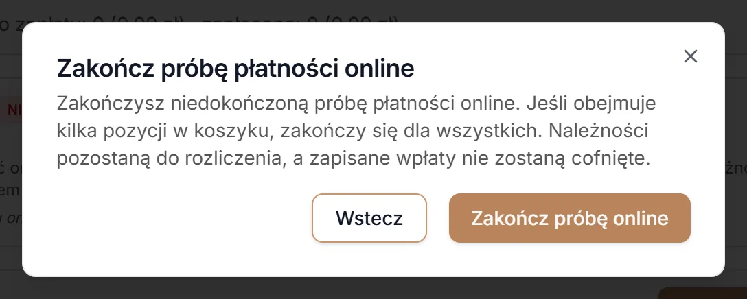 Zakończ próbę płatności online