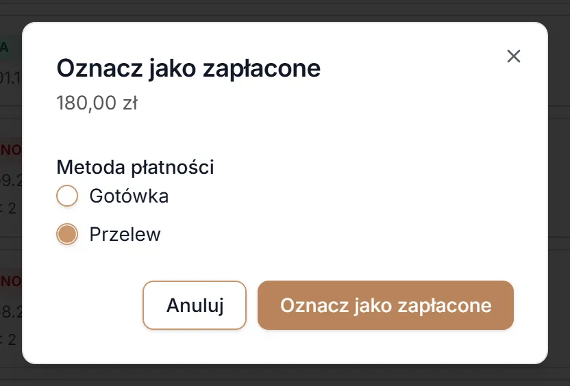 Oznacz jako zapłacone — przelew