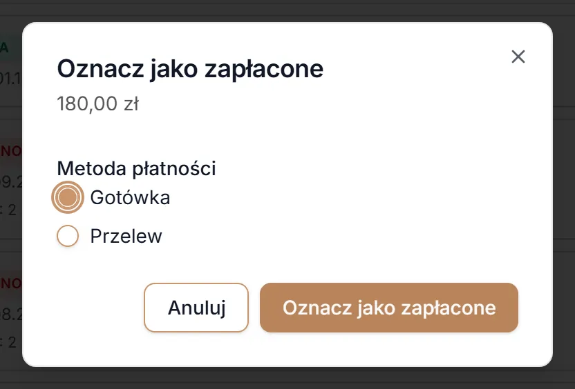 Oznacz jako zapłacone