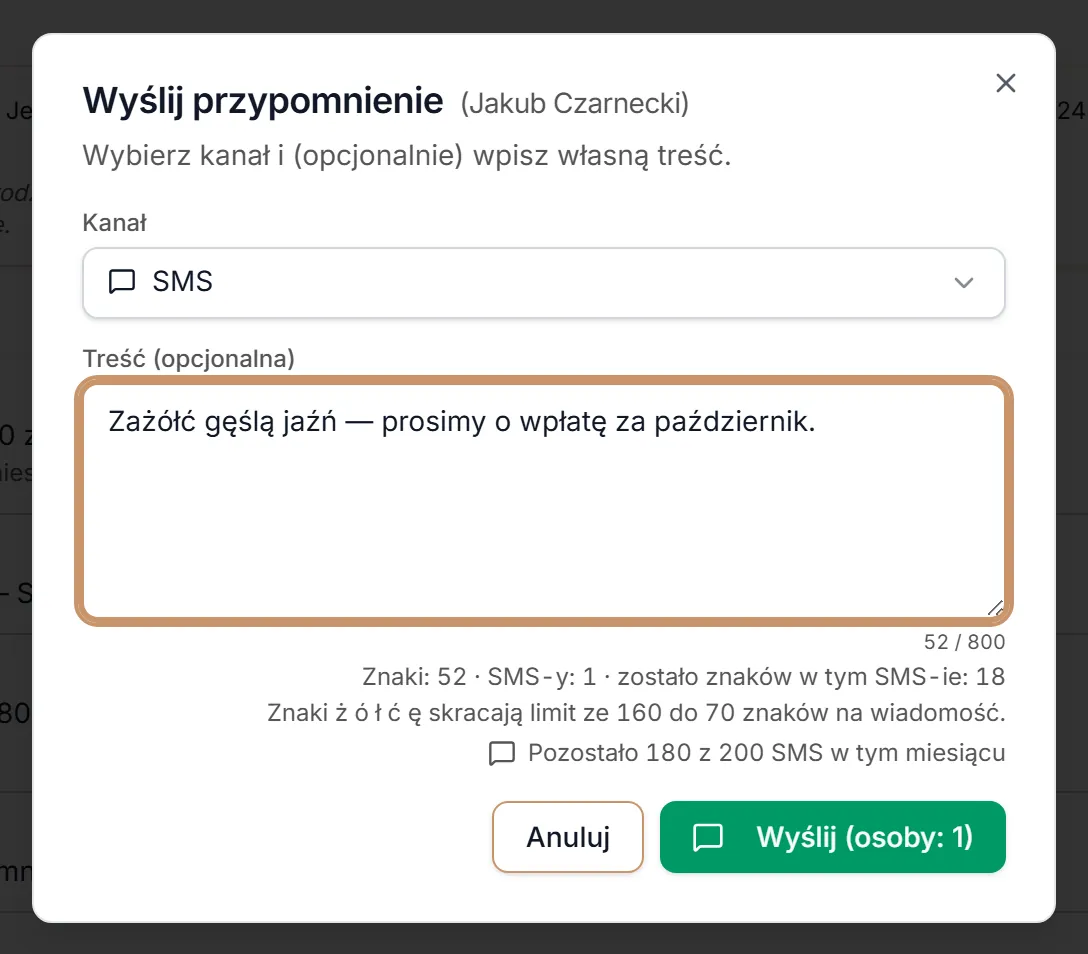 SMS z polskimi znakami