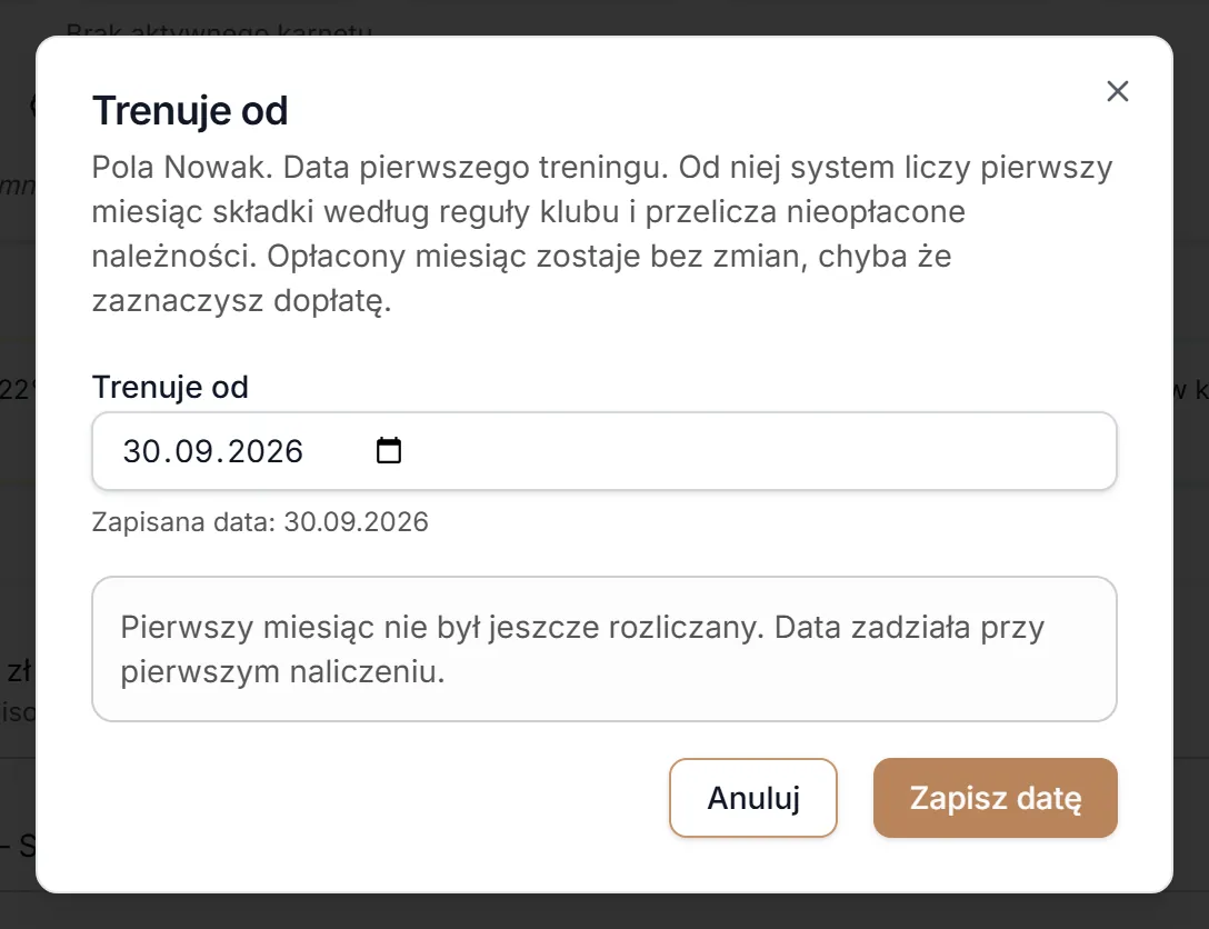 Trenuje od — podgląd skutków