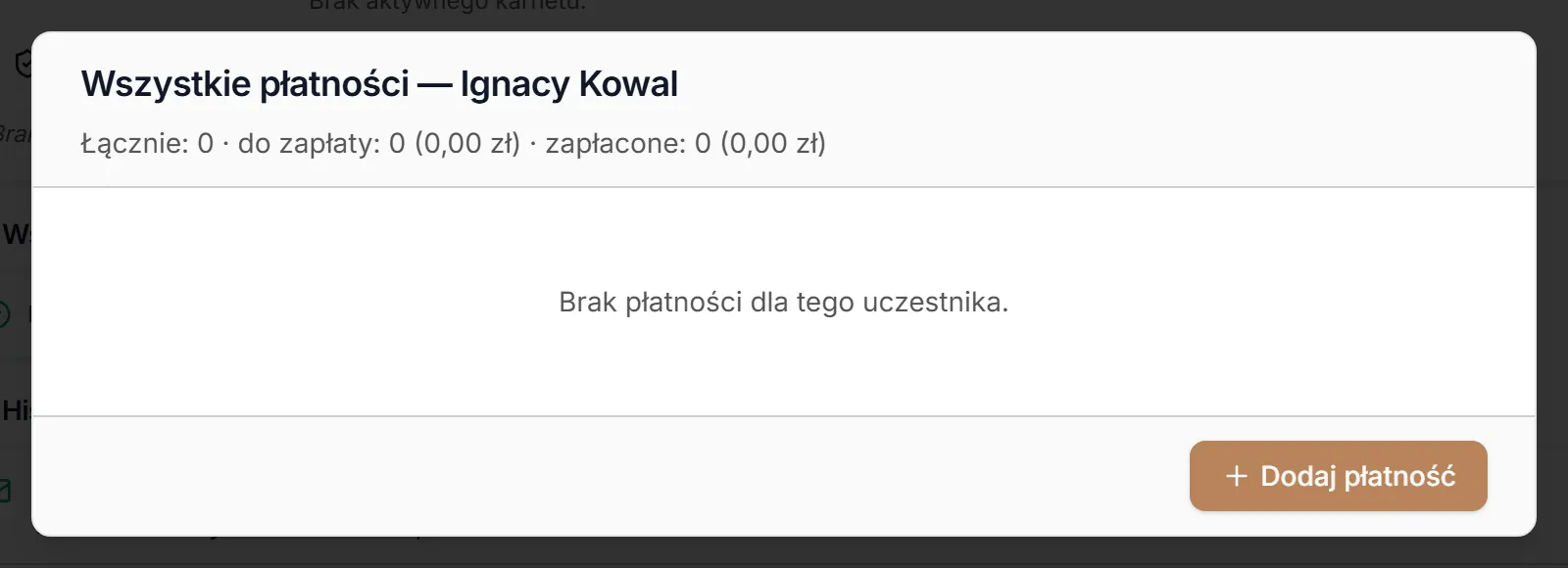 Wszystkie płatności — brak płatności