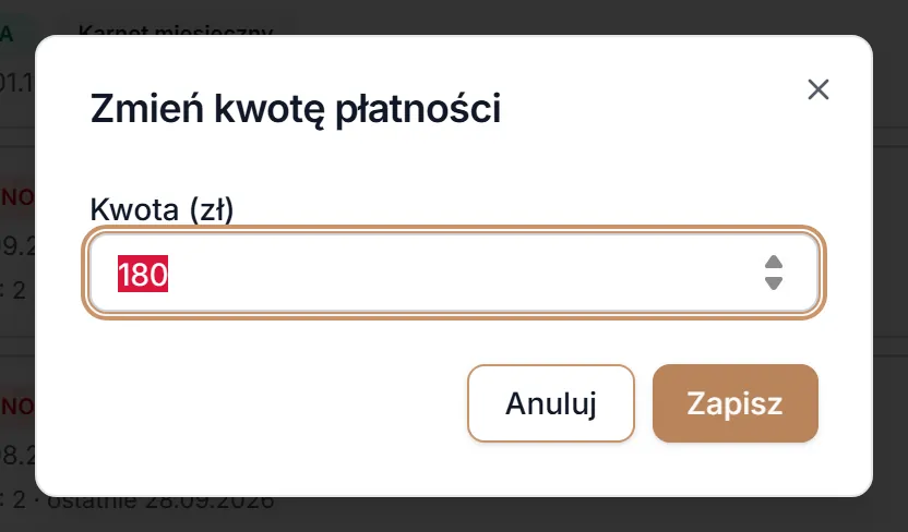 Zmień kwotę płatności