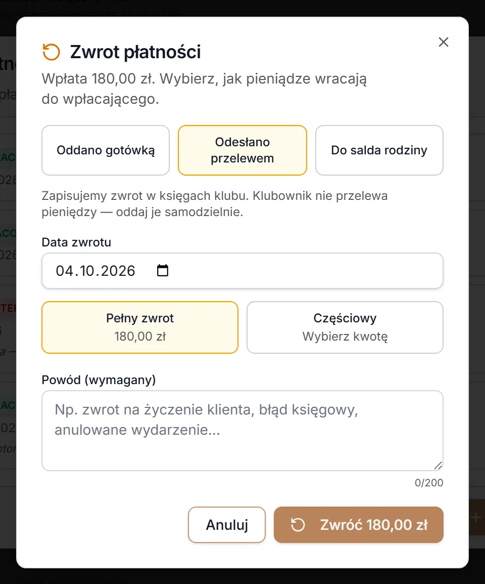 Zwrot — odesłano przelewem
