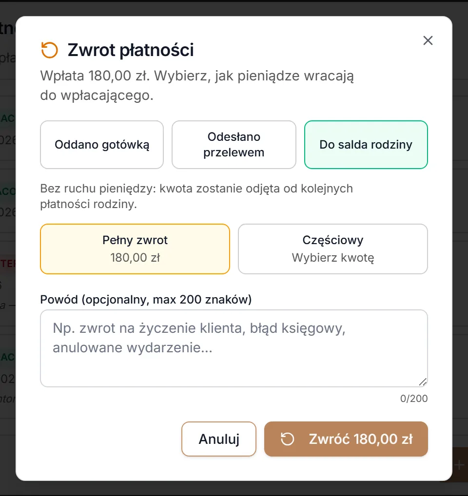 Zwrot gotówki na saldo rodziny