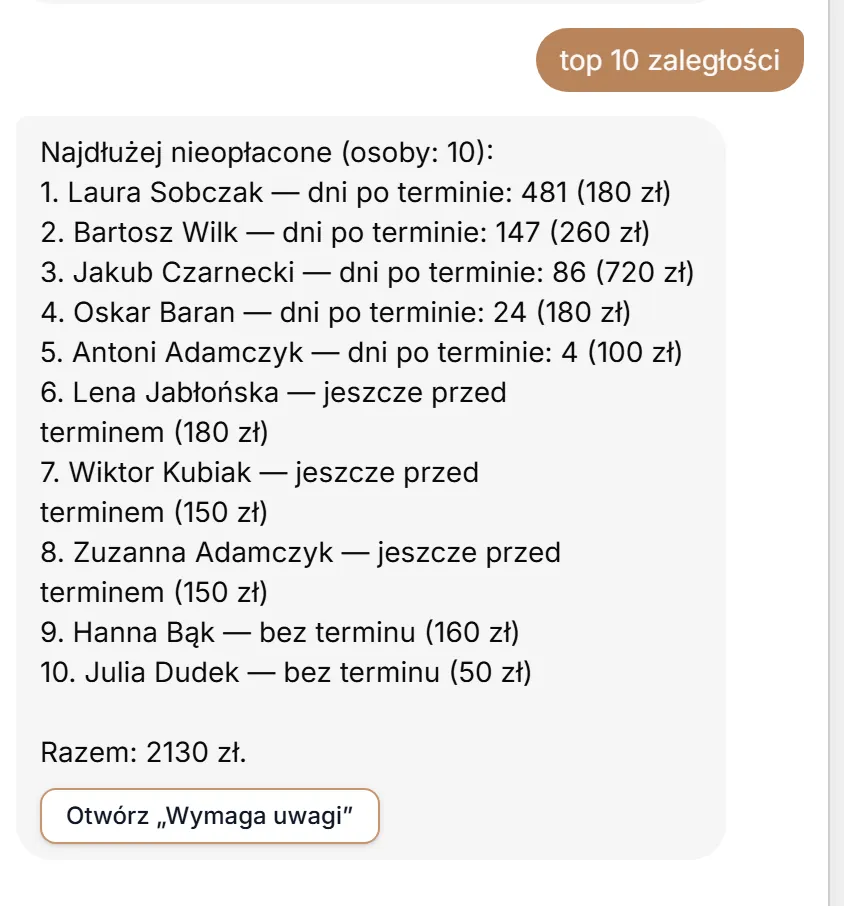Odpowiedź na „top 10 zaległości”