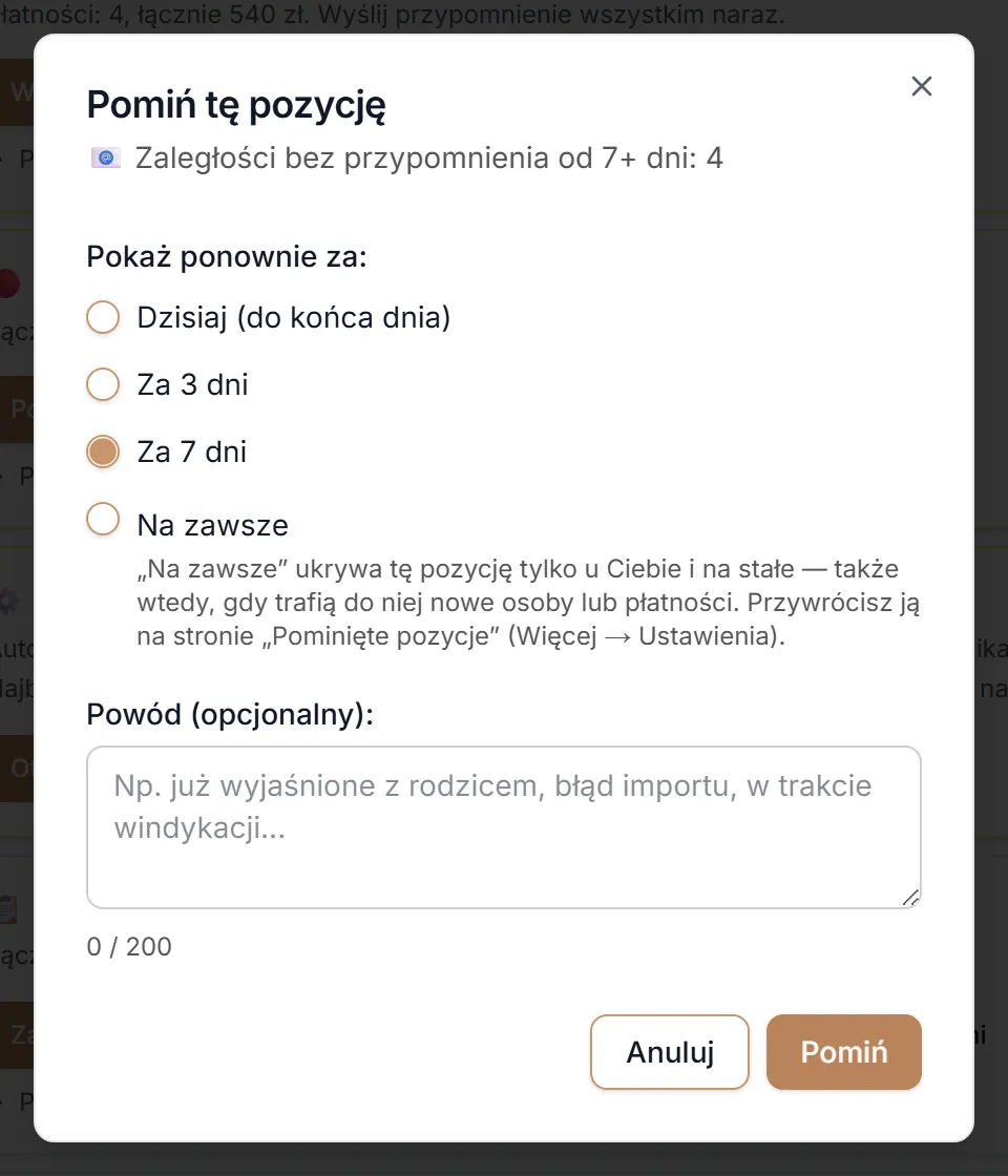 Pominięcie na 7 dni
