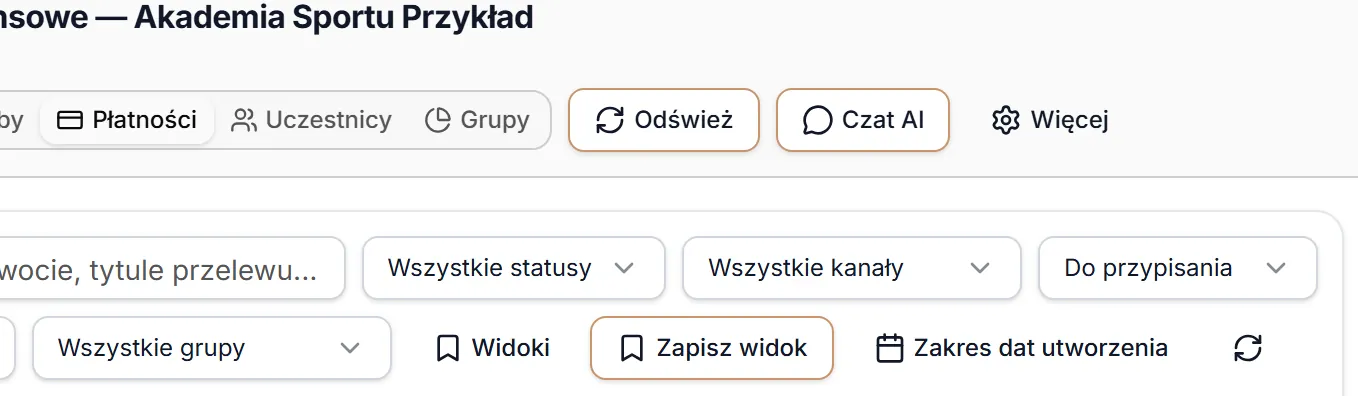 Zakładka Płatności z płatnościami do przypisania