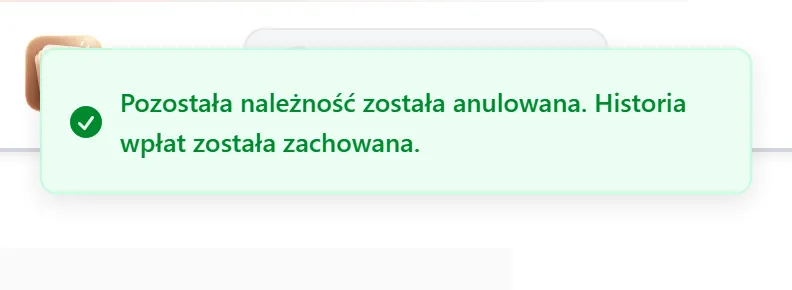 Pozostała należność anulowana