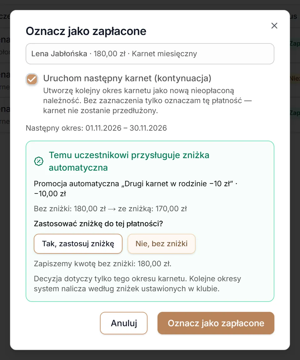 Następny okres bez zniżki