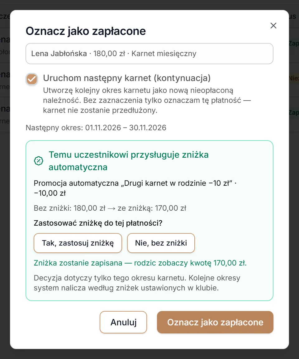 Zniżka automatyczna zastosowana