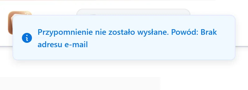 Przypomnienie niewysłane — brak adresu e-mail
