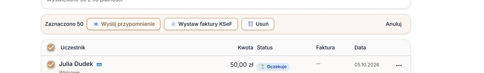 Zaznaczone wszystkie płatności