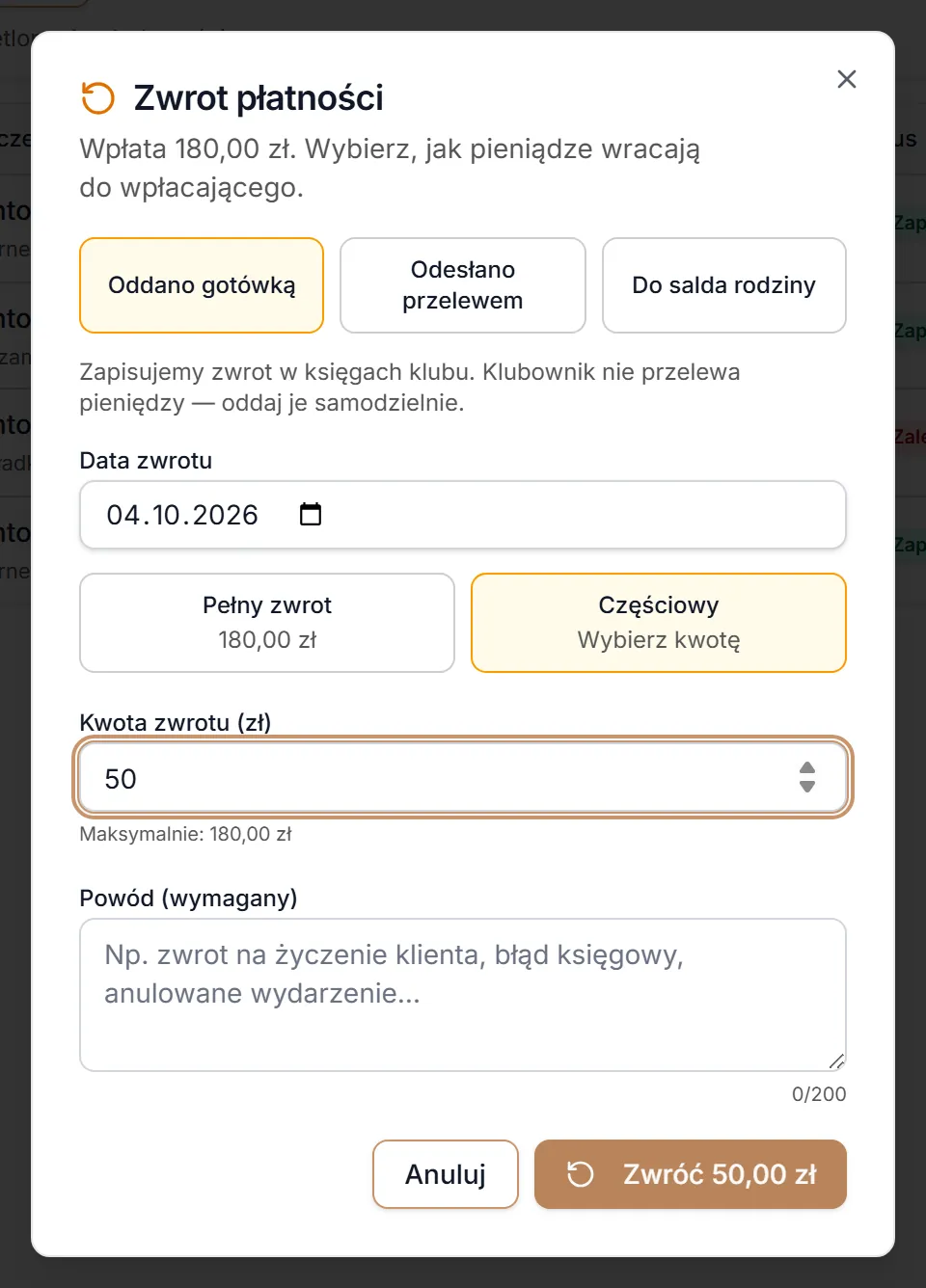 Częściowy zwrot