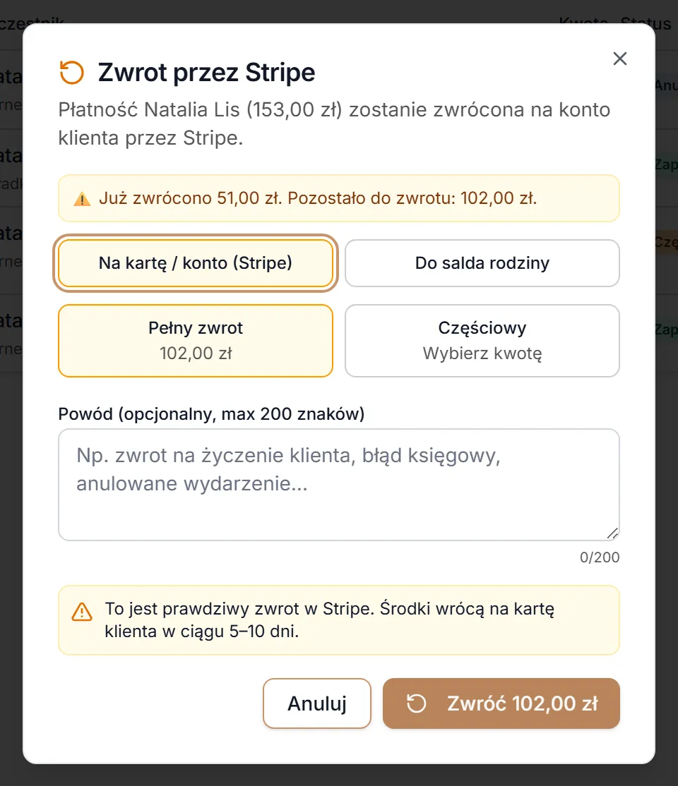 Zwrot wpłaty już częściowo zwróconej