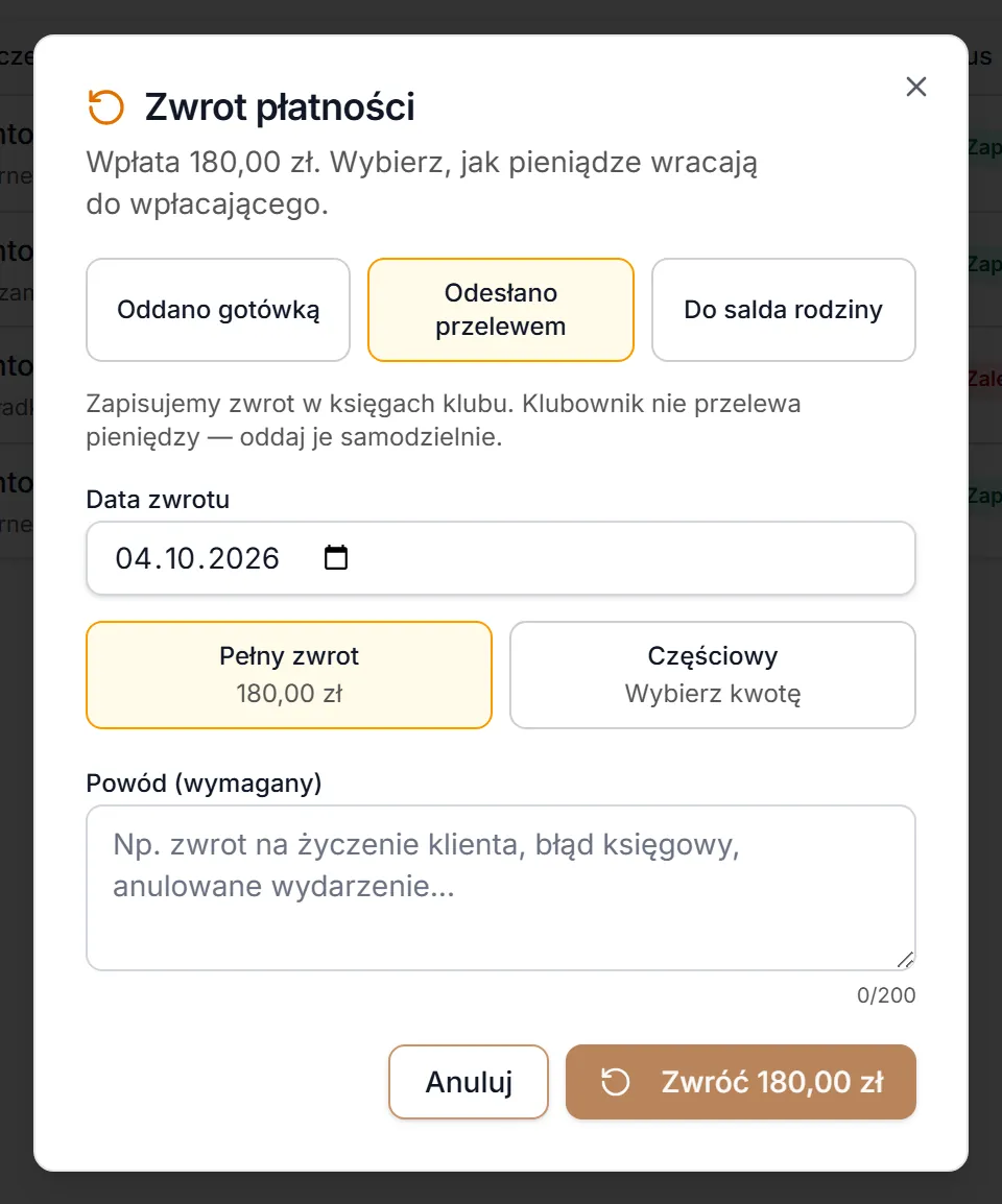 Zwrot przelewem