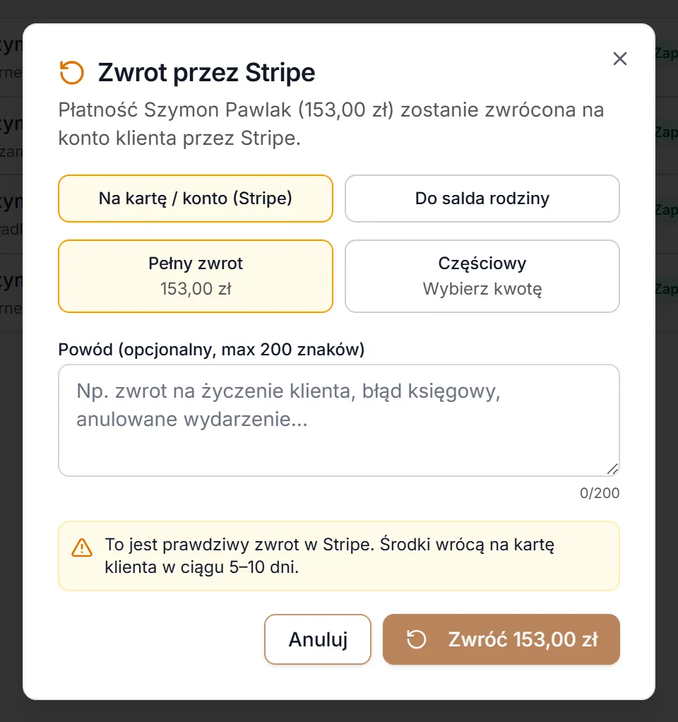Zwrot przez Stripe