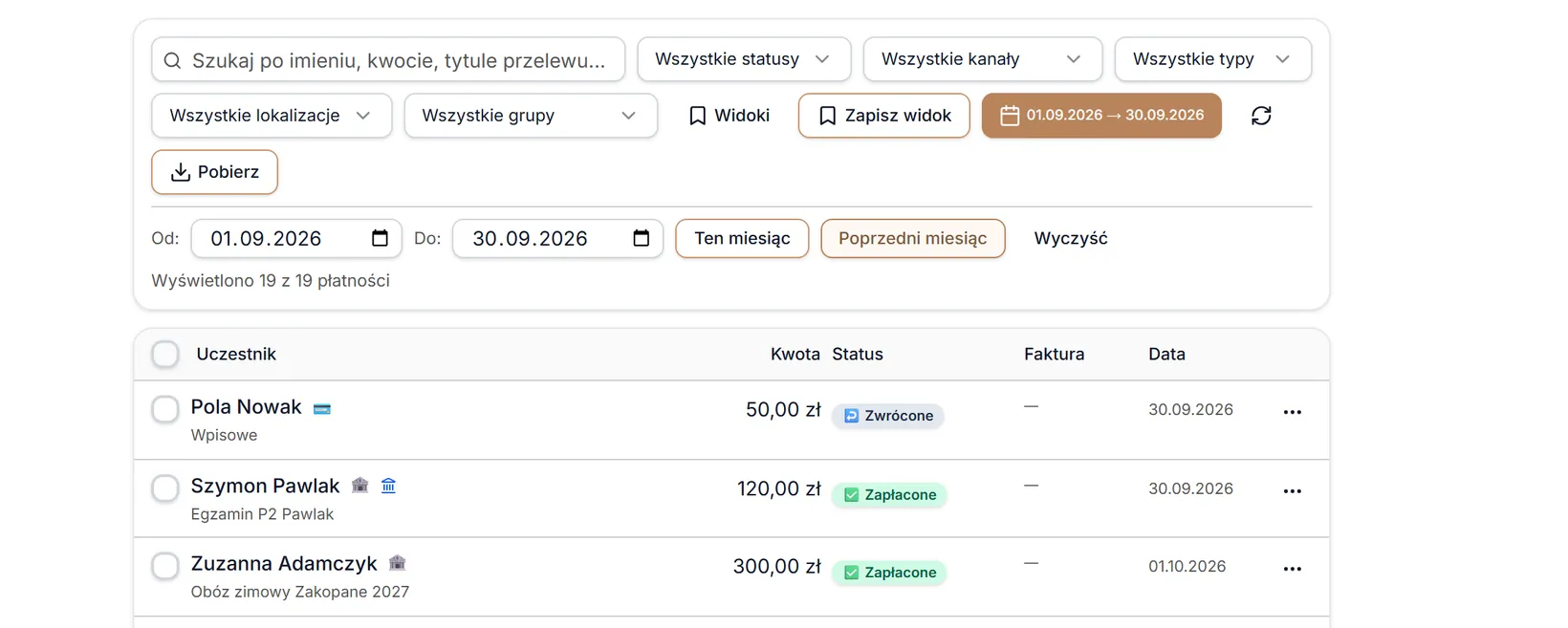 Zakres dat: Poprzedni miesiąc
