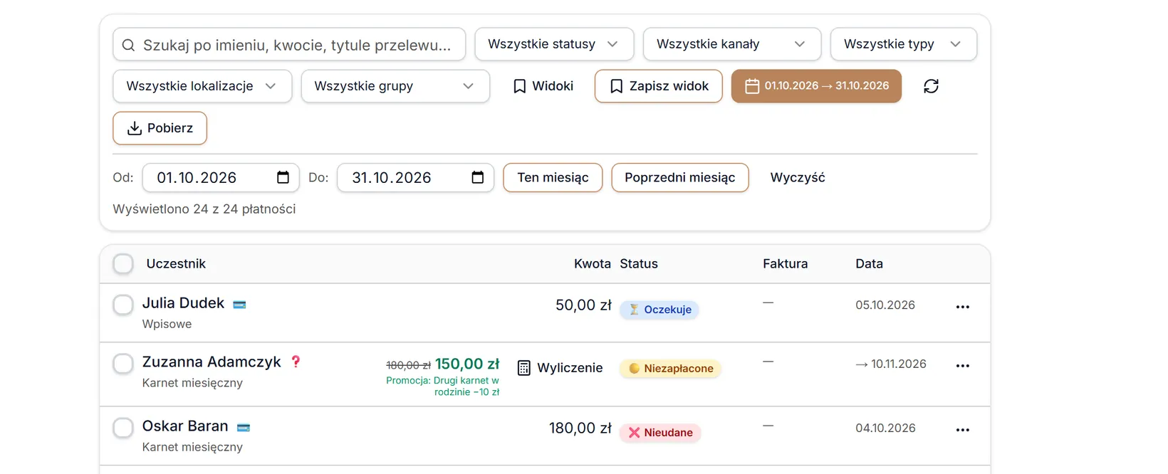 Zakres dat: Ten miesiąc