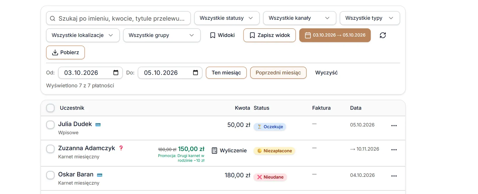 Zakres dat: własne daty