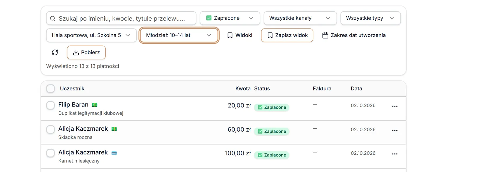 Płatności jednej grupy